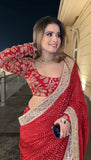 Ruby Sparkle Elegance Saree with Golden Border