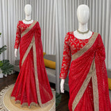 Ruby Sparkle Elegance Saree with Golden Border