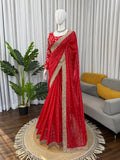 Ruby Sparkle Elegance Saree with Golden Border