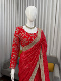 Ruby Sparkle Elegance Saree with Golden Border