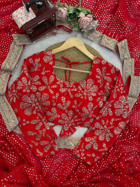 Ruby Sparkle Elegance Saree with Golden Border