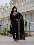 Classic Black Embroidered Kurta Pant Set with Banarasi Dupatta