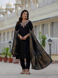 Classic Black Embroidered Kurta Pant Set with Banarasi Dupatta