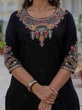 Classic Black Embroidered Kurta Pant Set with Banarasi Dupatta