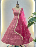 Royal Pink Anarkali Gown Set with Dupatta