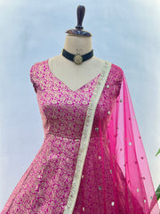 Royal Pink Anarkali Gown Set with Dupatta