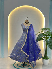 Royal Purple Anarkali Gown Set with Dupatta