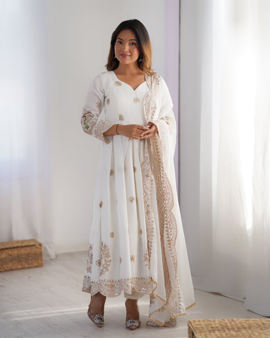Designer White Anarkali with Heavy Embroidered Dupatta