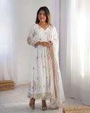 Designer White Anarkali with Heavy Embroidered Dupatta
