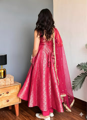 Royal Pink Anarkali Gown Set with Dupatta