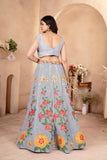 Pastel Grey Floral Lehenga with Sunflower Embroidery