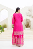 Rani Pink Embroidered Kurta Sharara Set with Heavy Gold Work