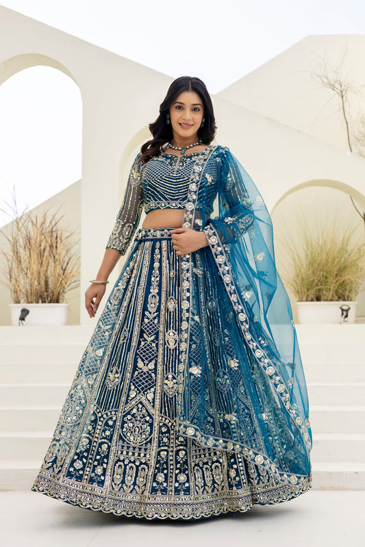 Teal Blue Designer Lehenga