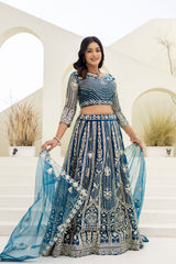 Teal Blue Designer Lehenga