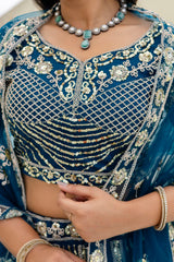 Teal Blue Designer Lehenga