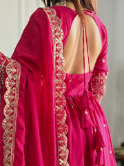 Rani Pink Anarkali Suit with Embroidered Border Dupatta