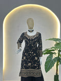 Elegant Black Embroidered Kurta Palazzo Set with Dupatta