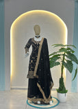 Elegant Black Embroidered Kurta Palazzo Set with Dupatta