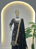 Elegant Black Embroidered Kurta Palazzo Set with Dupatta