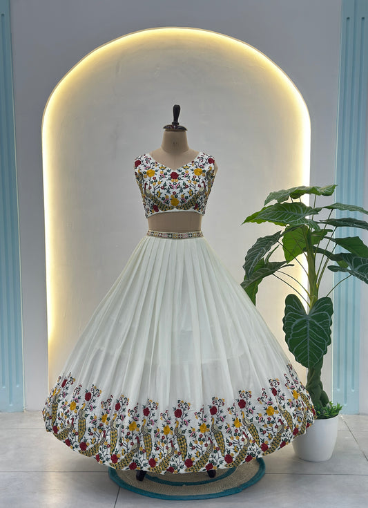Ivory Floral Embroidered Lehenga