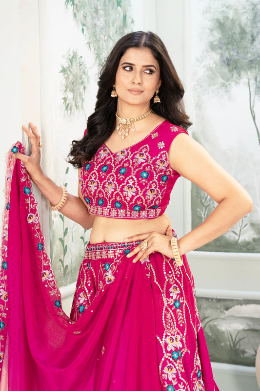 Rani Pink Floral Embroidered Lehenga