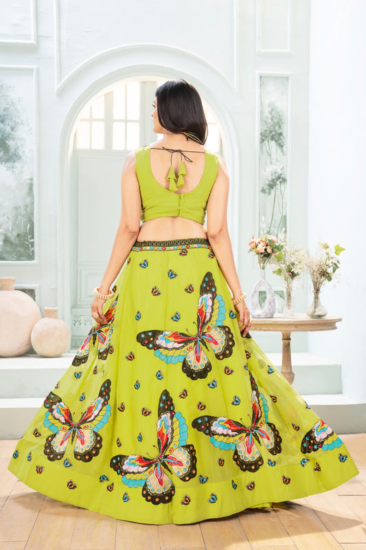 Lime Green Butterfly Designer Lehenga