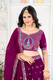 Royal Wine Lehenga with Peacock Embroidery