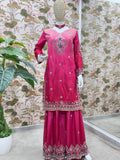 Rani Pink Kurta Sharara Set with Multicolor Embroidery – Festive & Wedding Wear