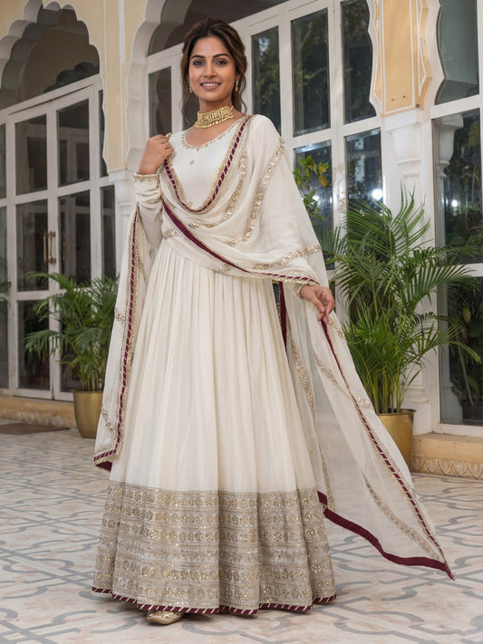 Royal Ivory Anarkali Gown with Zari Border Dupatta