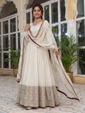 Royal Ivory Anarkali Gown with Zari Border Dupatta