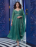 Emerald Green Anarkali Suit with Sheer Dupatta & Elegant