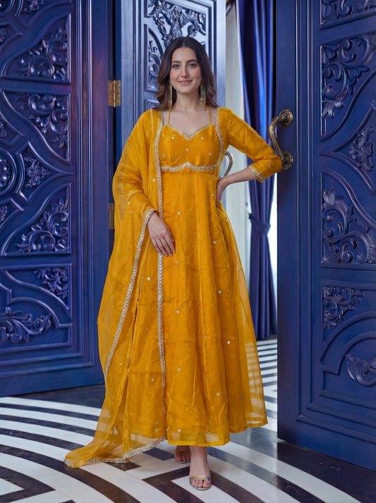 Sunshine Yellow Anarkali Suit with Sheer Dupatta & Minimal Embroidery