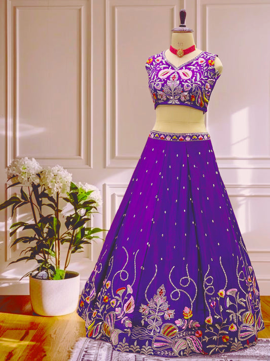 Royal Purple Floral Embroidered Lehenga