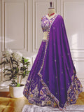 Royal Purple Floral Embroidered Lehenga