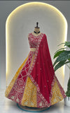 Pink & Mustard Dual-Tone Lehenga with Heavy Embroidery