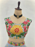 Pastel Grey Floral Lehenga with Sunflower Embroidery