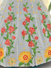 Pastel Grey Floral Lehenga with Sunflower Embroidery