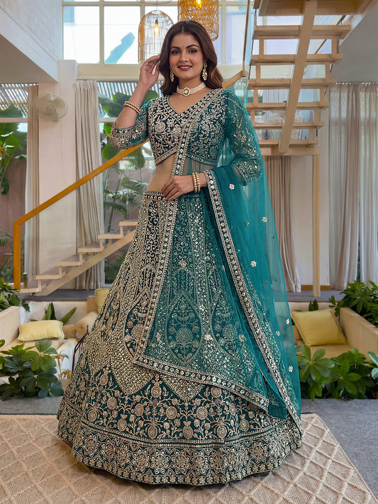 Emerald Green Backless Designer Lehenga