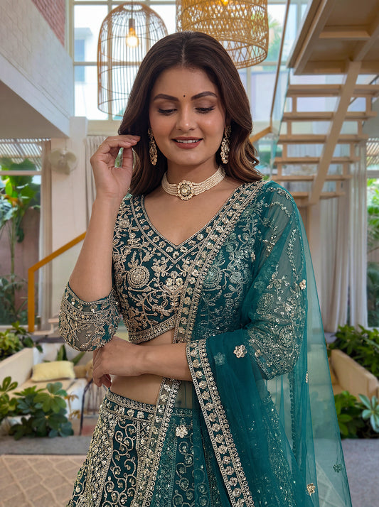 Emerald Green Backless Designer Lehenga