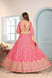 Coral Pink Geometric Zari Lehenga