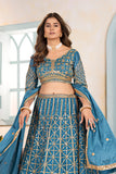 Teal Blue Geometric Embroidered Lehenga