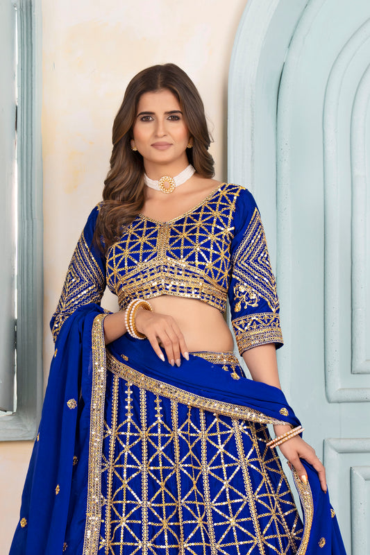 Royal Blue Geometric Zari Lehenga