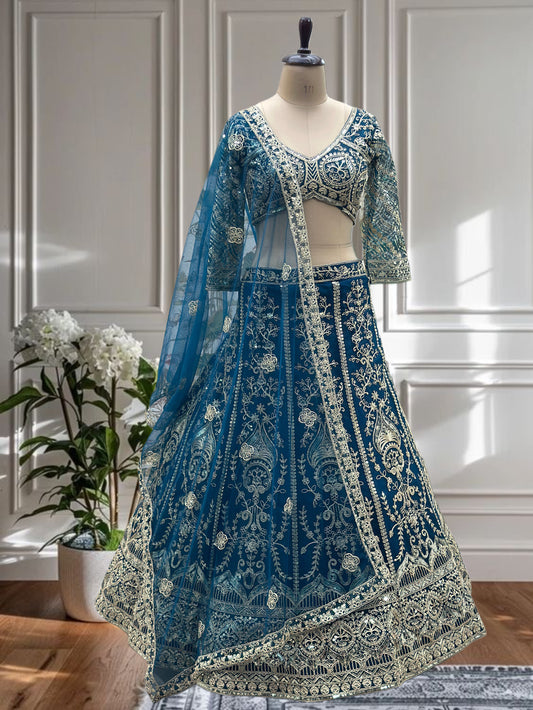 Teal Blue Heavy Embroidered Lehenga