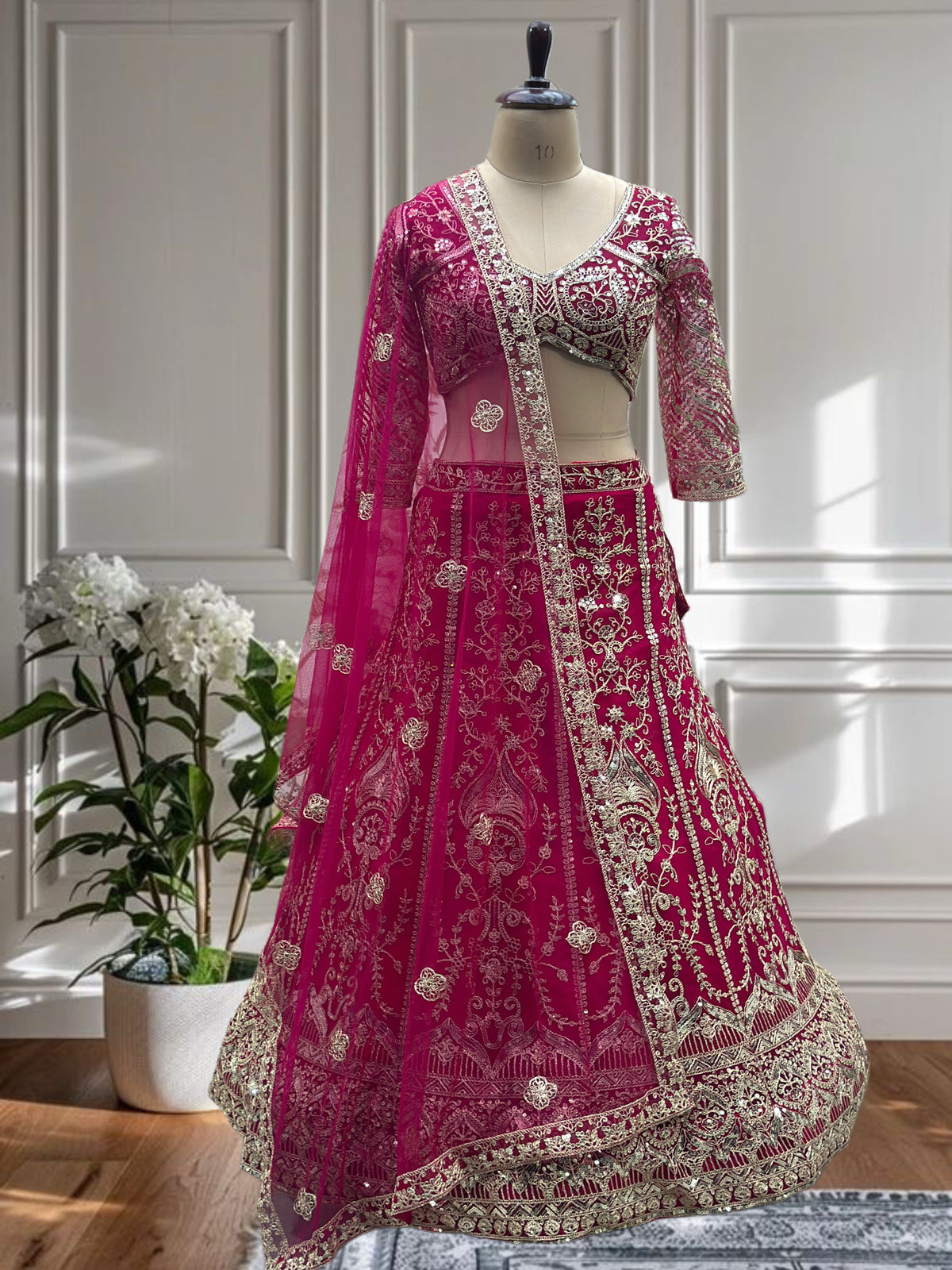 Rani Pink Heavy Embroidered Lehenga