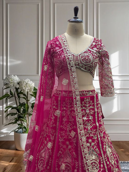 Rani Pink Heavy Embroidered Lehenga
