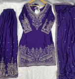 Royal Purple Embroidered Suit Set with Elegant Dupatta