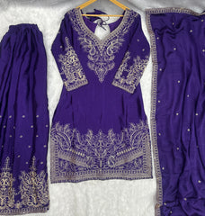 Royal Purple Embroidered Suit Set with Elegant Dupatta