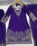 Royal Purple Embroidered Suit Set with Elegant Dupatta