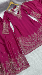 Rani Pink Embroidered Suit Set with Elegant Dupatta