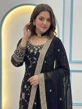 Elegant Black Embroidered Kurta Palazzo Set with Dupatta